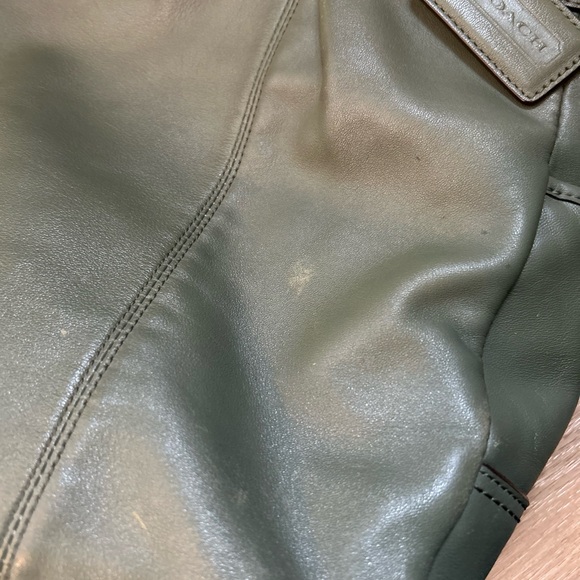 Coach Olive Green Leather Tote | Large Zip Top Shoulder Bag - Picture 11 of 16